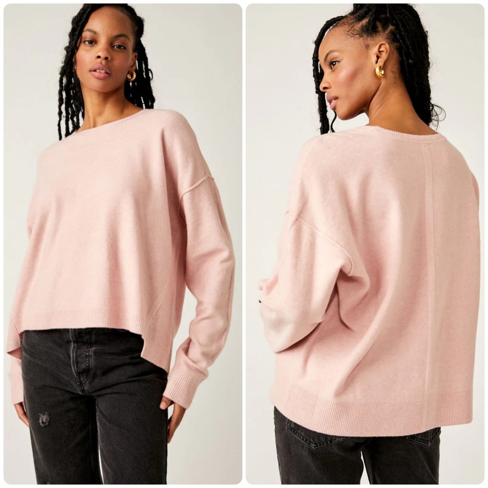 Free People Womens Pink Lotus Oversized High-Low Boho Lotus Pullover‎ Sweater S